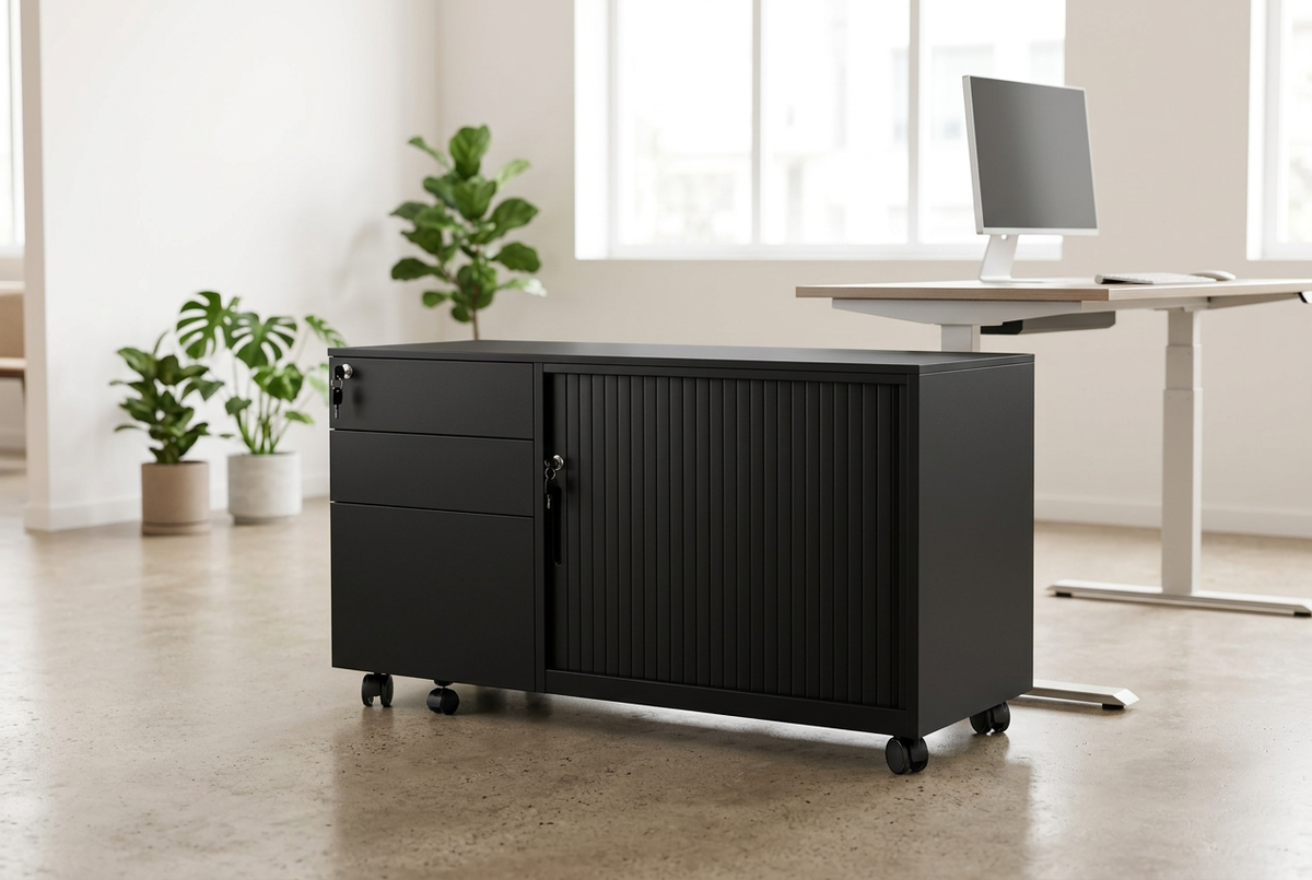 SB3-Mobile Caddy (Left/ Right) 2 Personal Drawers and 1 File Drawer + Tambour door