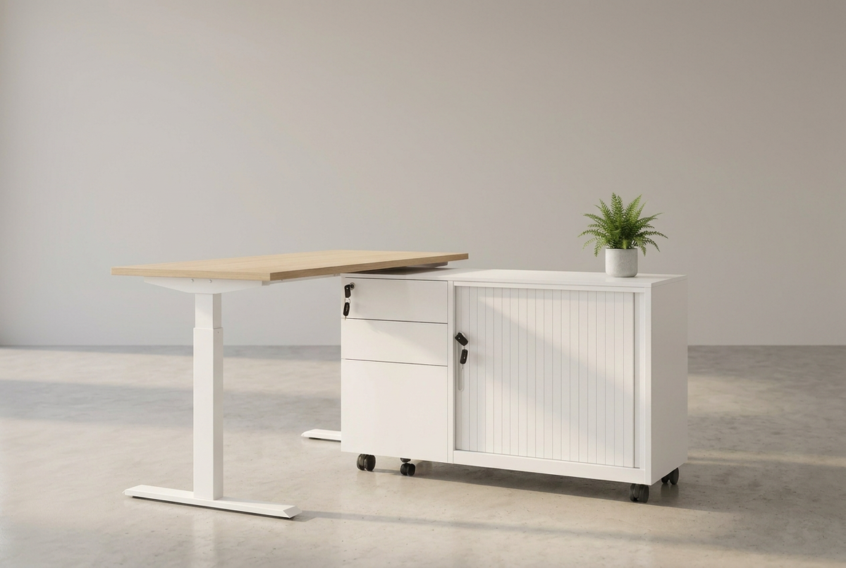 SB3-Mobile Caddy (Left/ Right) 2 Personal Drawers and 1 File Drawer + Tambour door